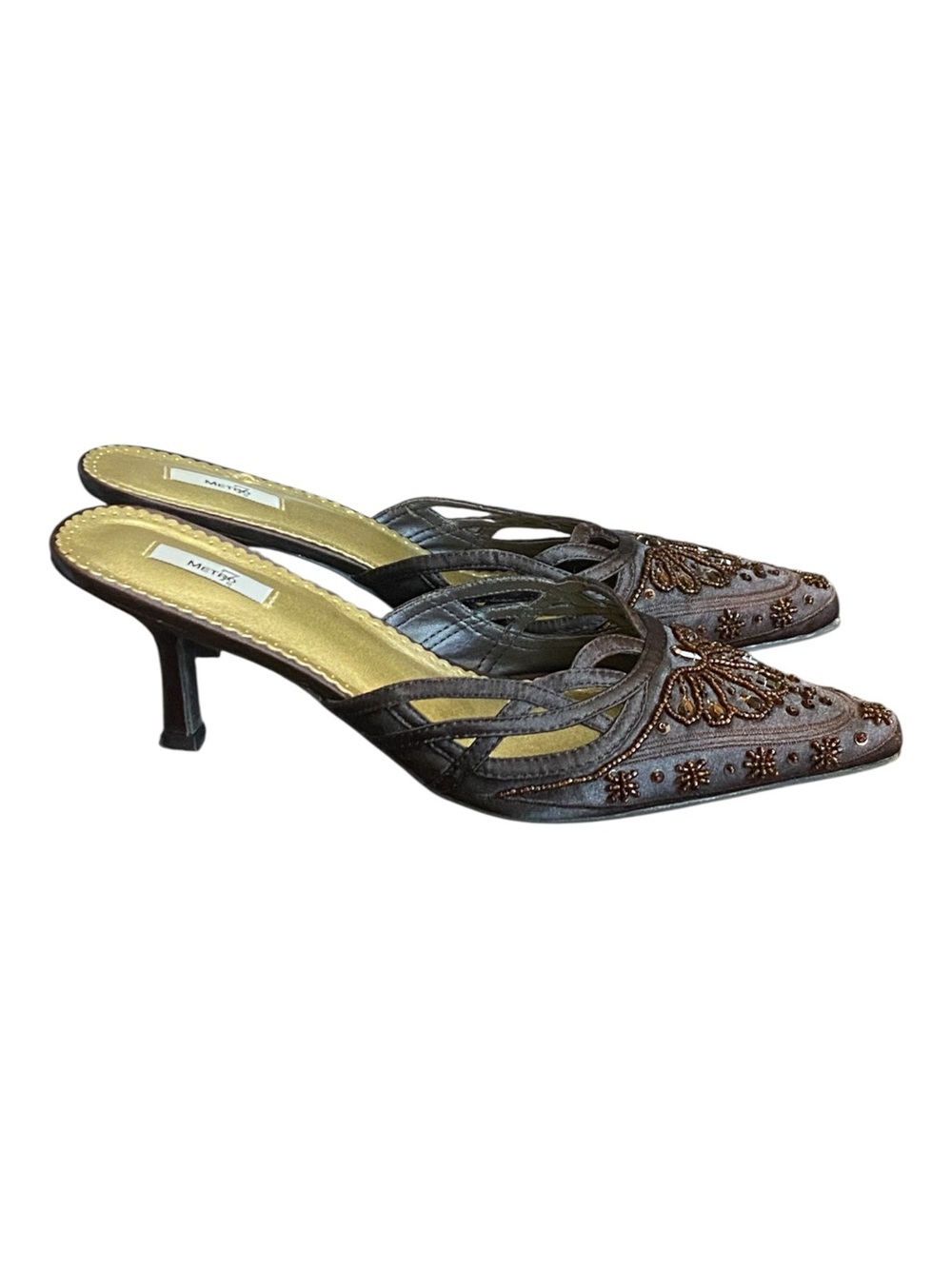 Metro 7 Womens Brown Beaded Gypsy Mule Slide On Heel Shoes Size 8.5 Point Toe